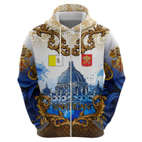 Vatican Baroque Zip Hoodie St. Peter’s Basilica & Catholic Flag Gold Ornate