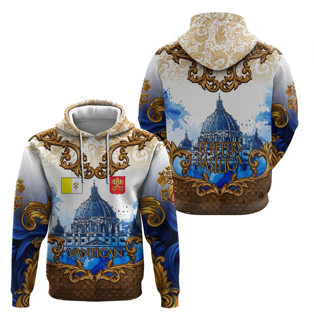 Vatican Baroque Zip Hoodie St. Peter’s Basilica & Catholic Flag Gold Ornate