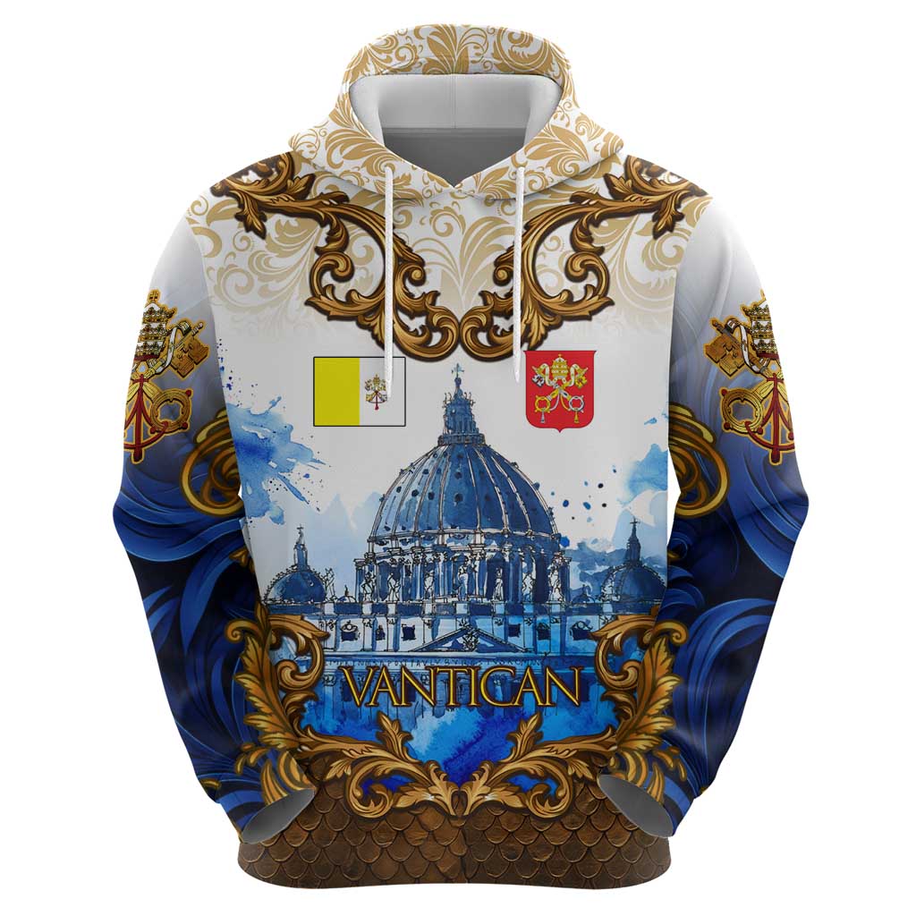 Vatican Baroque Zip Hoodie St. Peter’s Basilica & Catholic Flag Gold Ornate