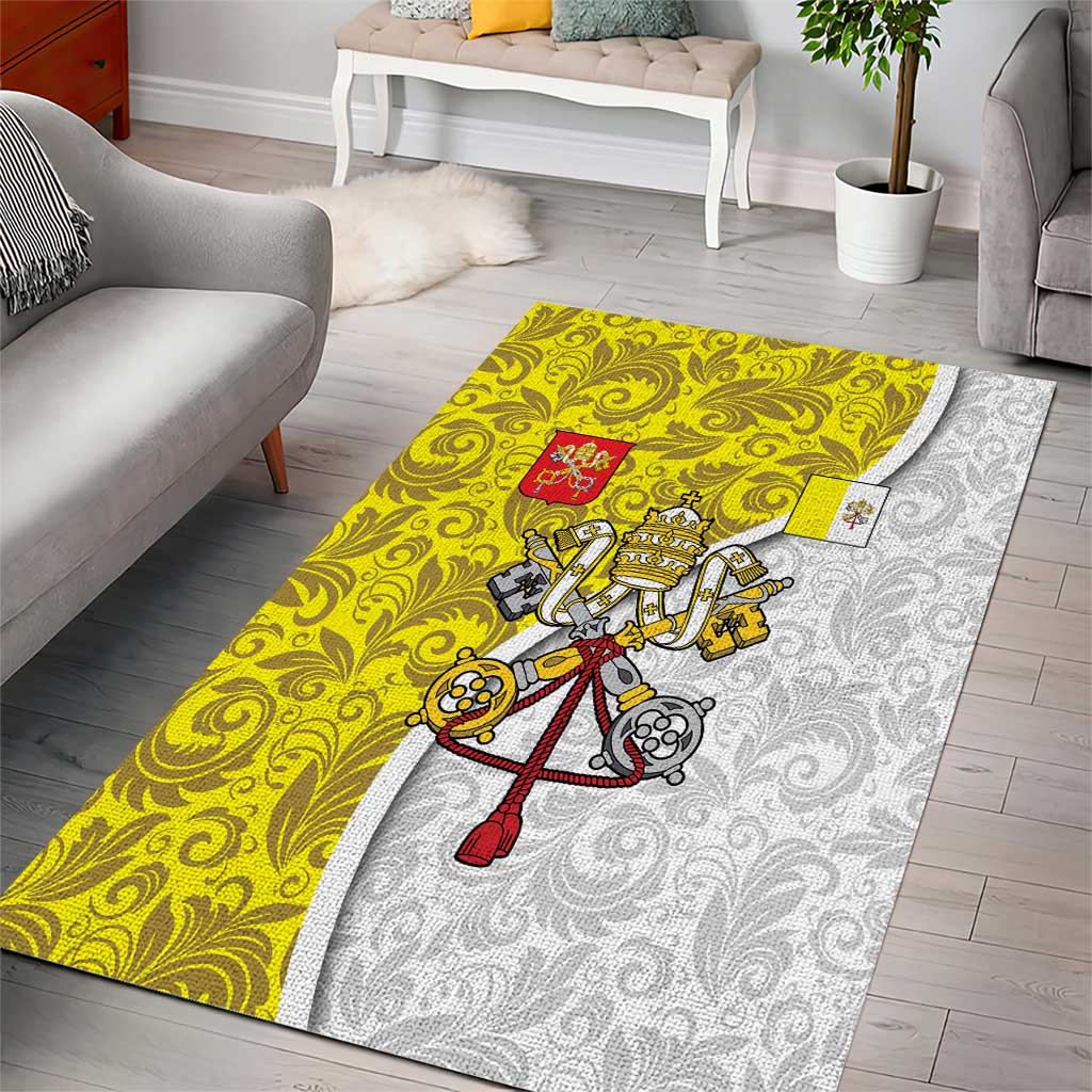 Vatican City Area Rug Papal Keys & Tiara Emblem with Gold Baroque Pattern