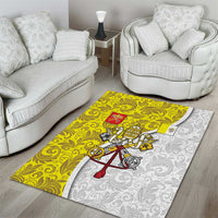 Vatican City Area Rug Papal Keys & Tiara Emblem with Gold Baroque Pattern