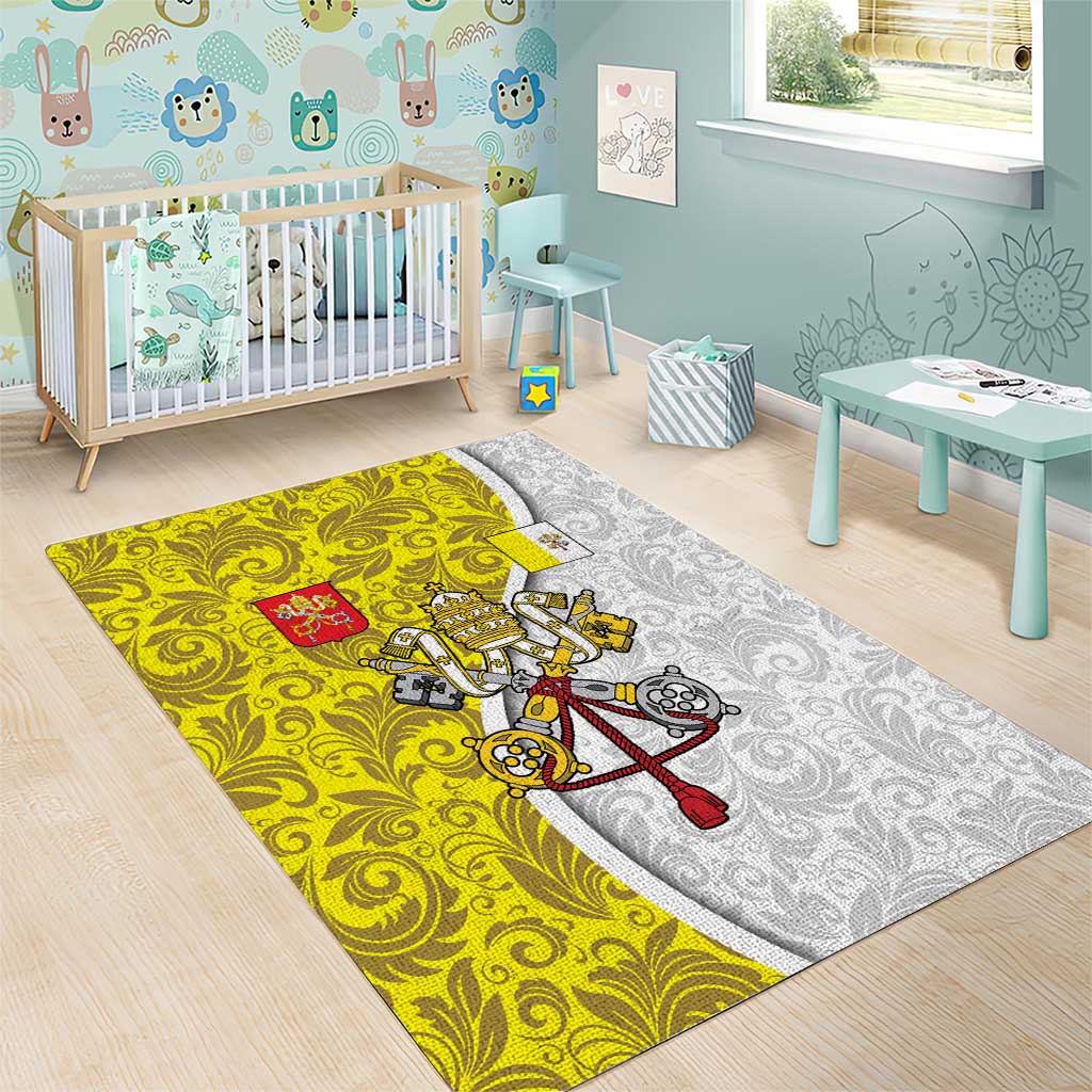 Vatican City Area Rug Papal Keys & Tiara Emblem with Gold Baroque Pattern