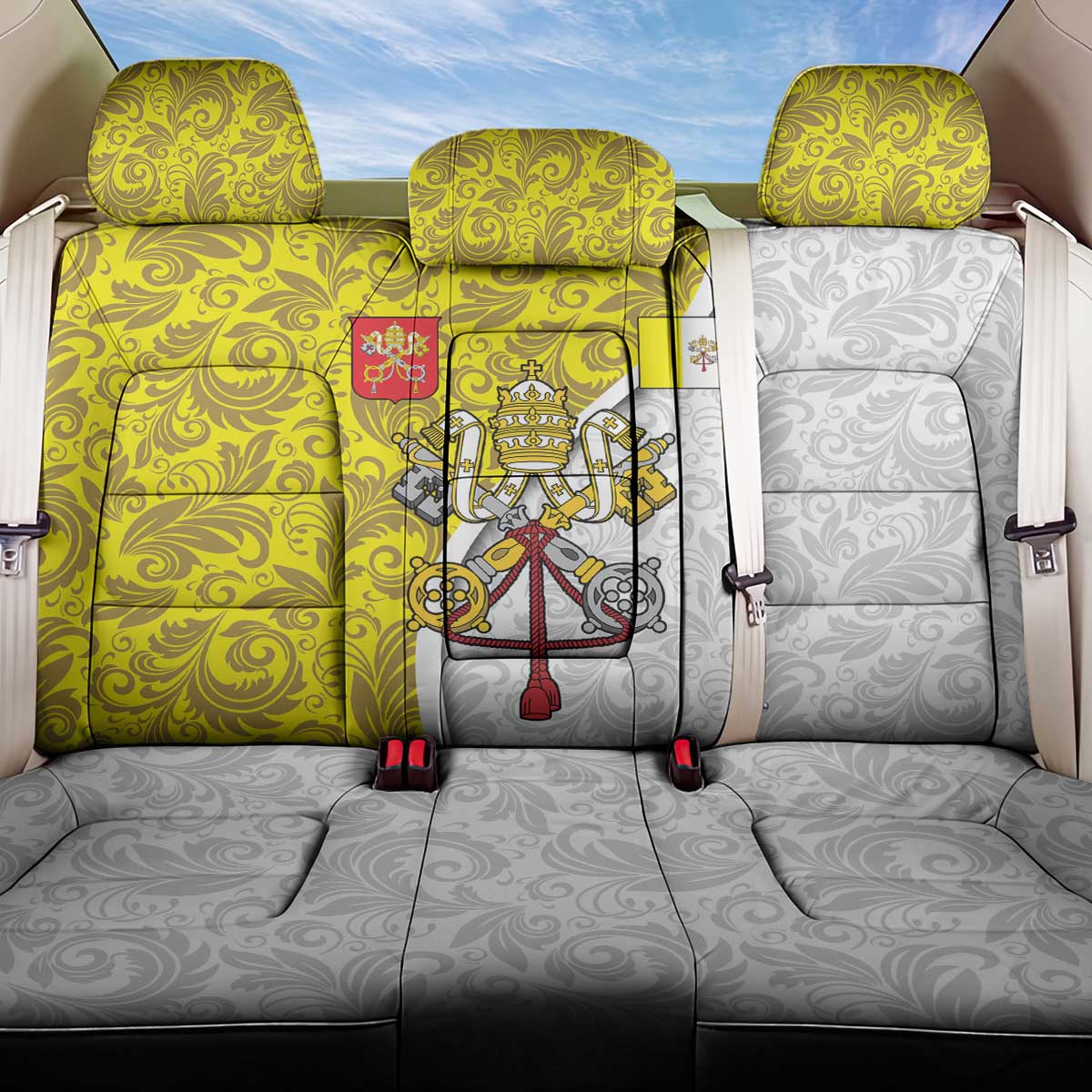 Vatican City Back Car Seat Cover Papal Keys & Tiara Emblem with Gold Baroque Pattern