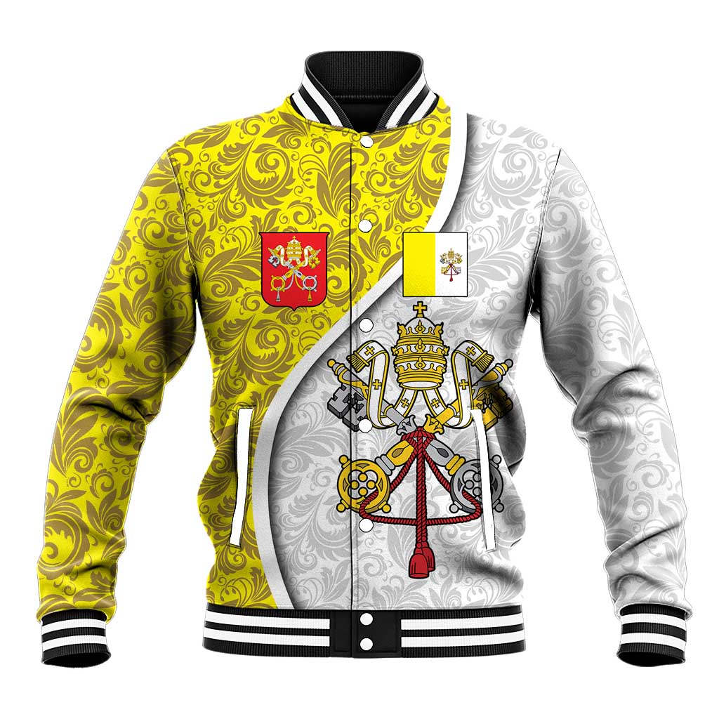 Vatican City Baseball Jacket Papal Keys & Tiara Emblem with Gold Baroque Pattern