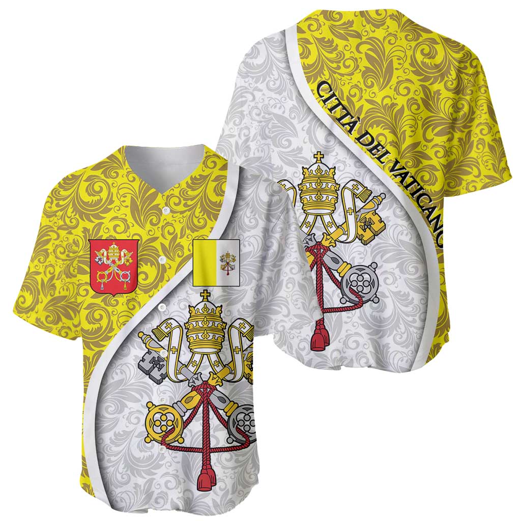 Vatican City Baseball Jersey Papal Keys & Tiara Emblem with Gold Baroque Pattern
