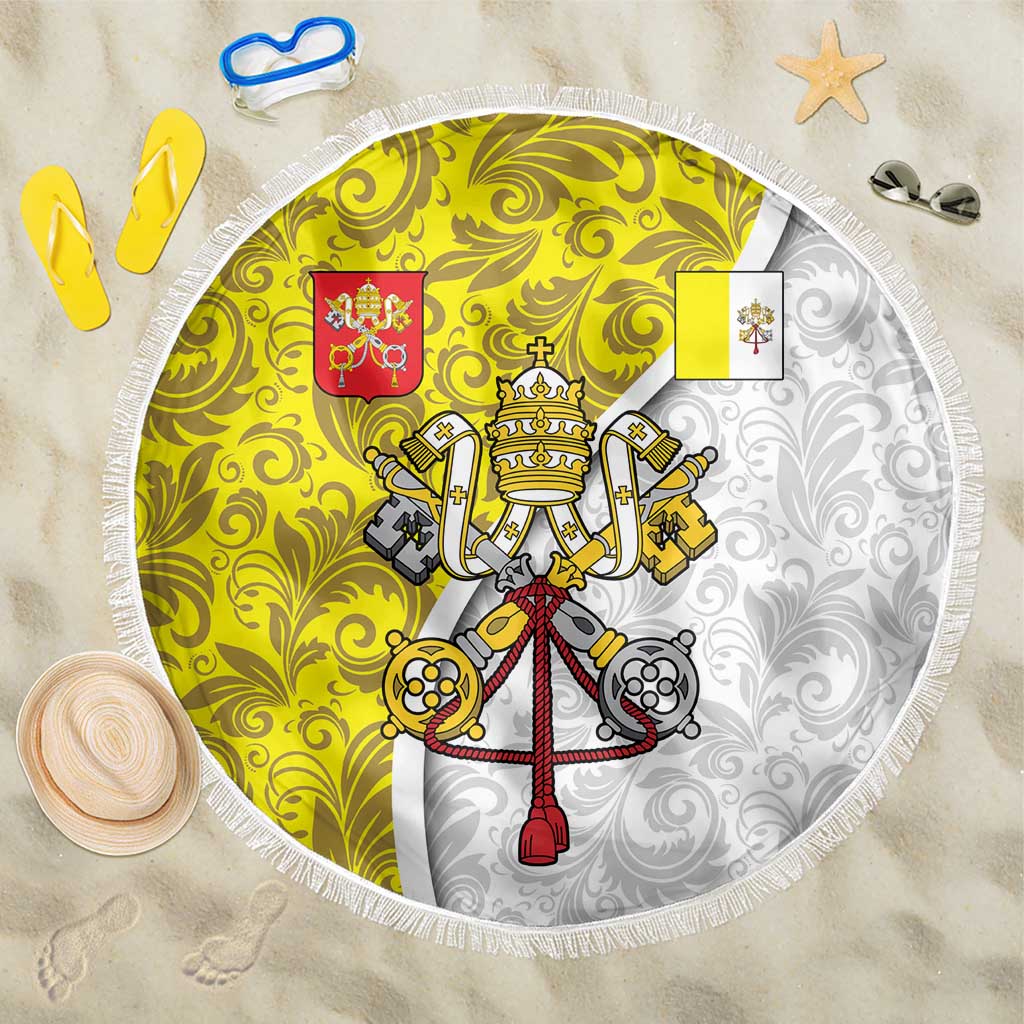Vatican City Beach Blanket Papal Keys & Tiara Emblem with Gold Baroque Pattern