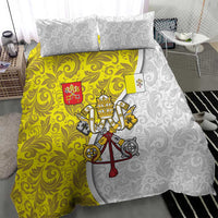Vatican City Bedding Set Papal Keys & Tiara Emblem with Gold Baroque Pattern