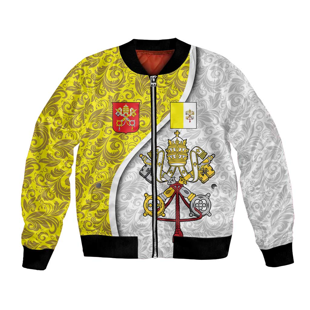Vatican City Bomber Jacket Papal Keys & Tiara Emblem with Gold Baroque Pattern