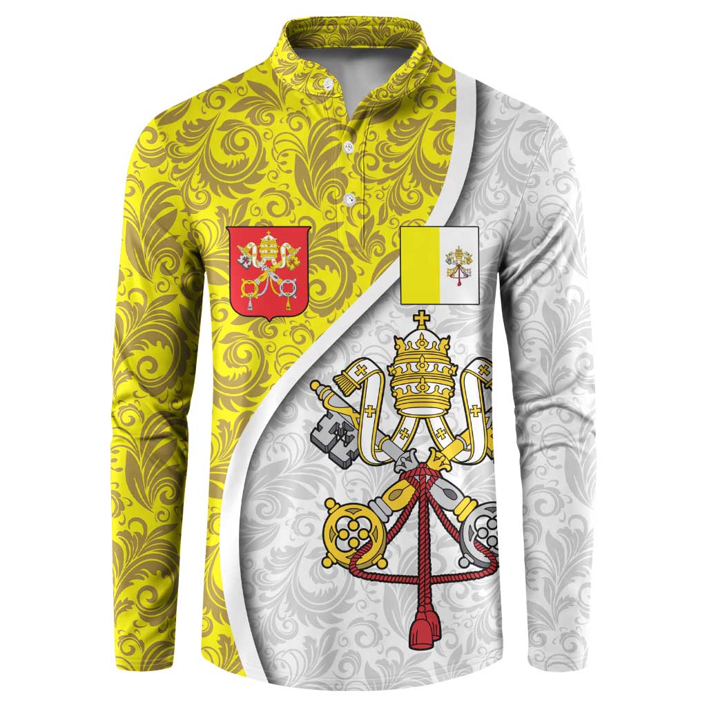 Vatican City Button Sweatshirt Papal Keys & Tiara Emblem with Gold Baroque Pattern