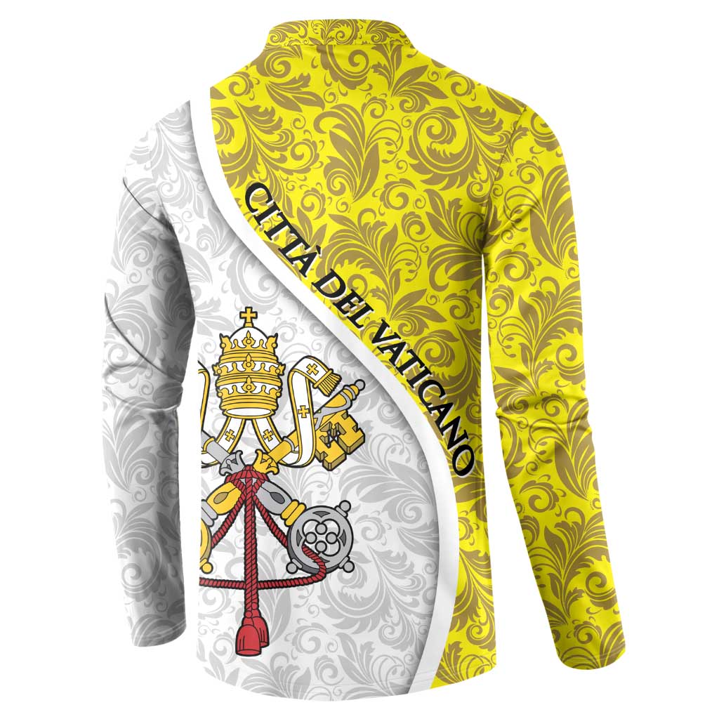 Vatican City Button Sweatshirt Papal Keys & Tiara Emblem with Gold Baroque Pattern