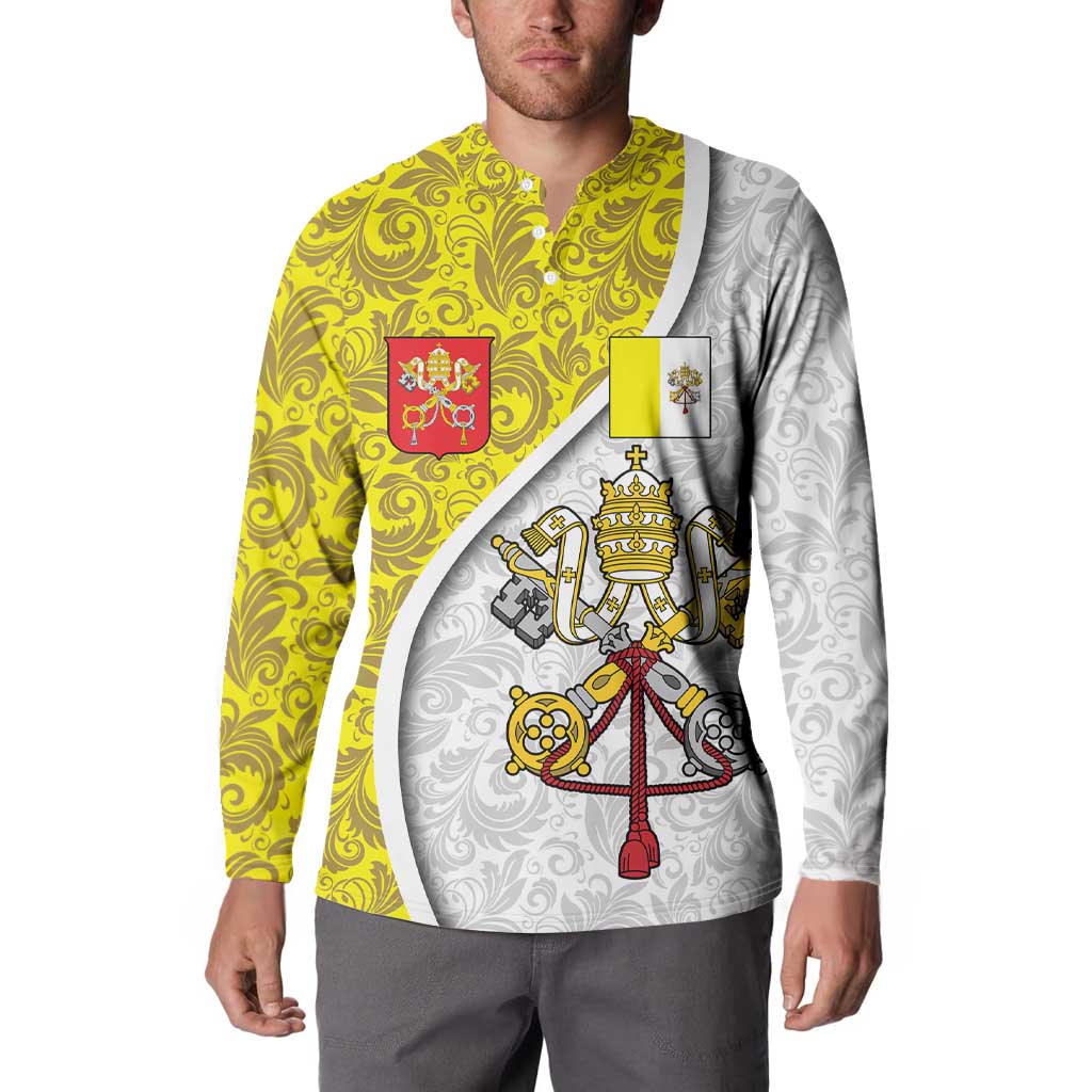 Vatican City Button Sweatshirt Papal Keys & Tiara Emblem with Gold Baroque Pattern