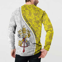 Vatican City Button Sweatshirt Papal Keys & Tiara Emblem with Gold Baroque Pattern