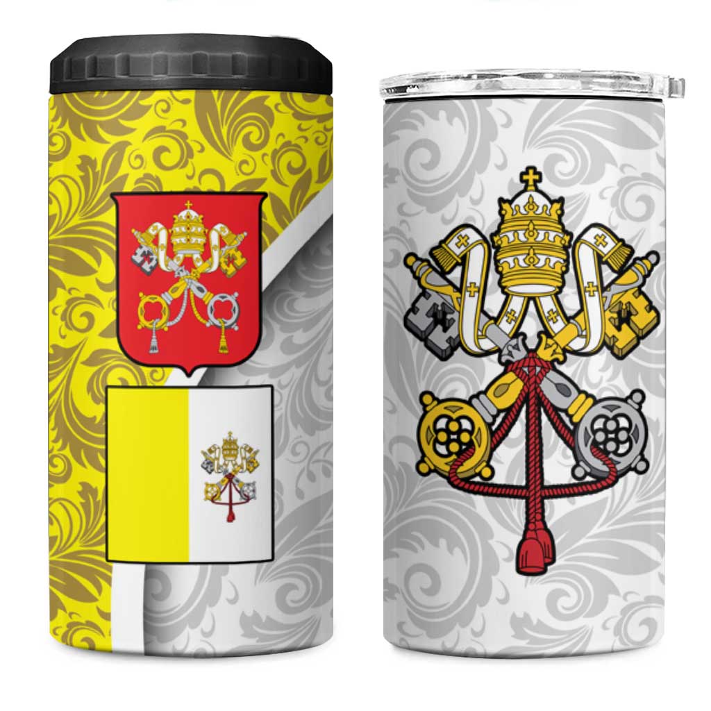 Vatican City 4 in 1 Can Cooler Tumbler Papal Keys & Tiara Emblem with Gold Baroque Pattern