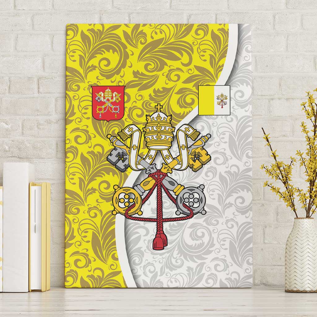 Vatican City Canvas Wall Art Papal Keys & Tiara Emblem with Gold Baroque Pattern