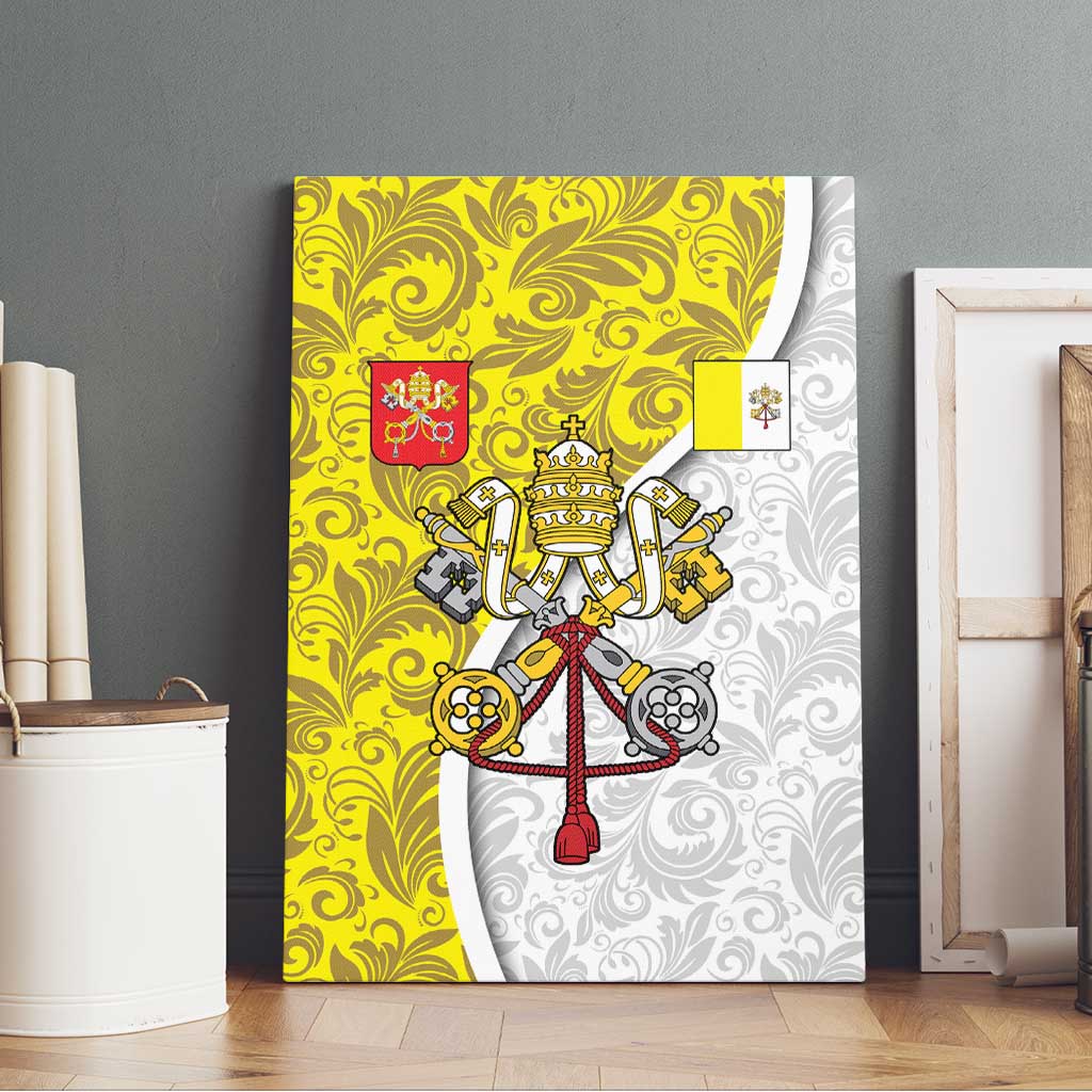 Vatican City Canvas Wall Art Papal Keys & Tiara Emblem with Gold Baroque Pattern