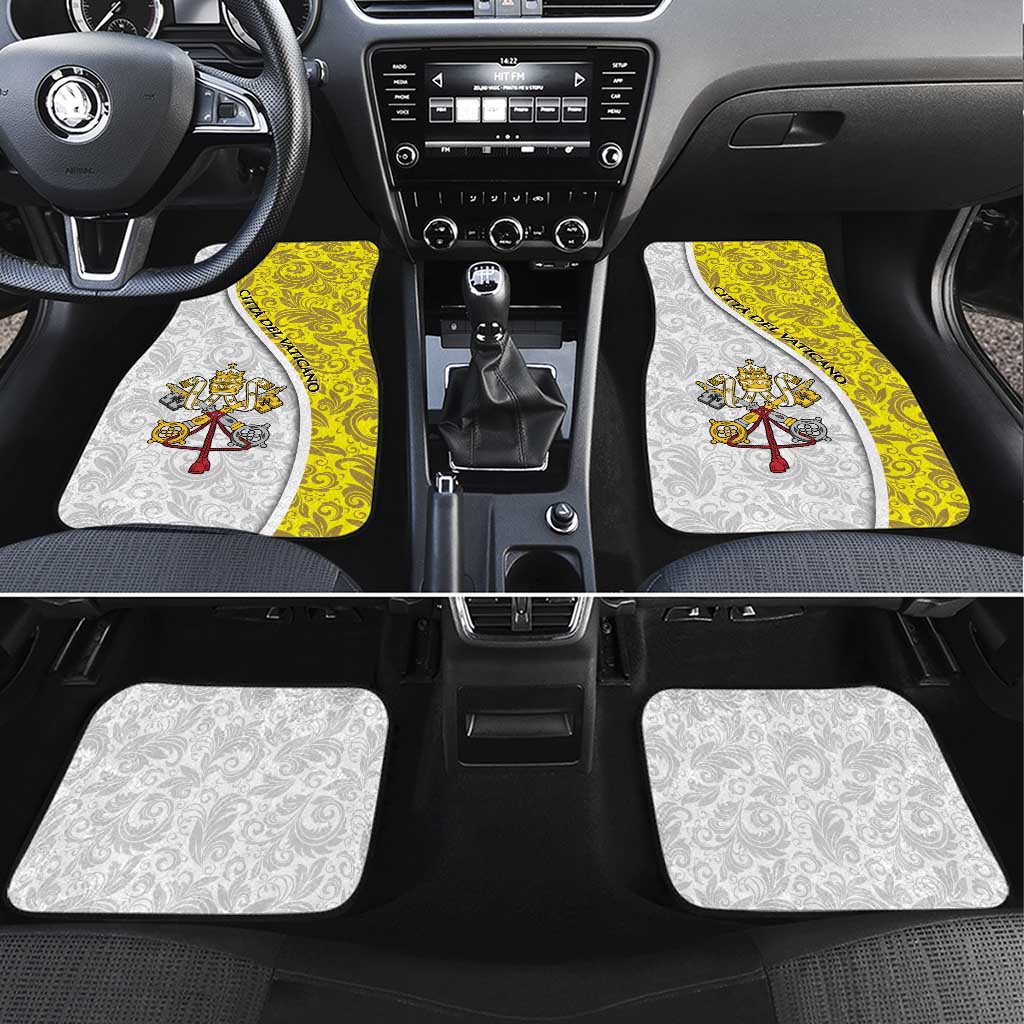 Vatican City Car Mats Papal Keys & Tiara Emblem with Gold Baroque Pattern