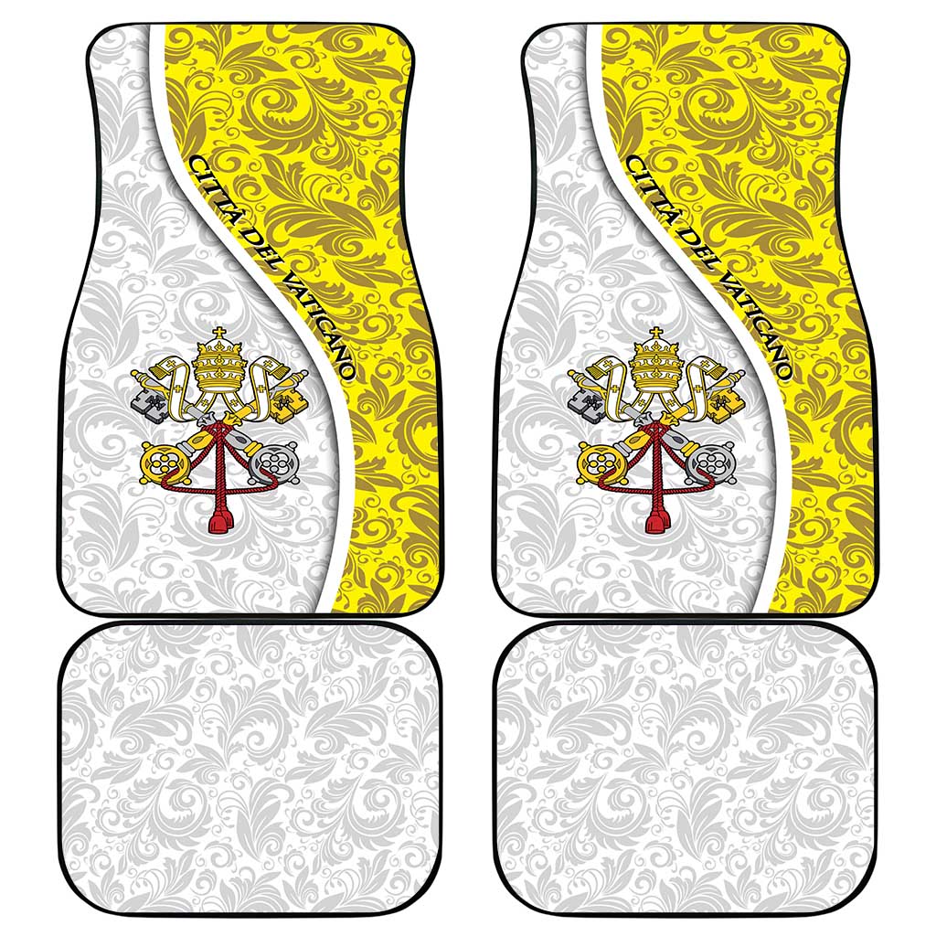 Vatican City Car Mats Papal Keys & Tiara Emblem with Gold Baroque Pattern