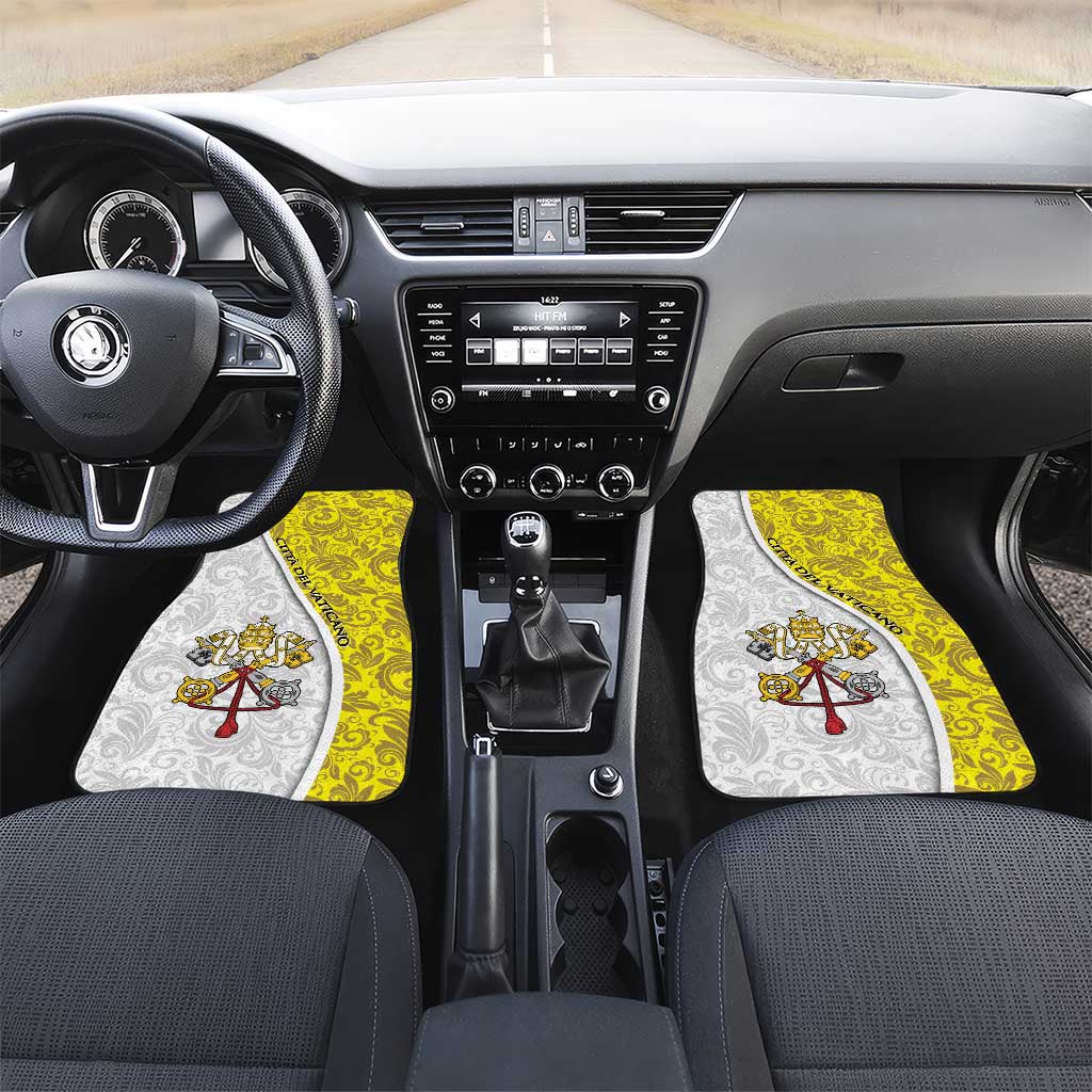 Vatican City Car Mats Papal Keys & Tiara Emblem with Gold Baroque Pattern