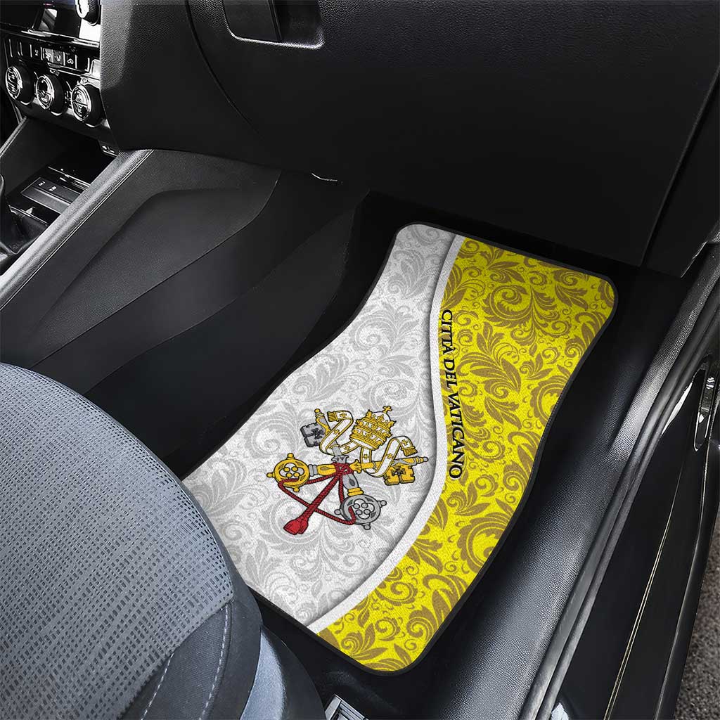 Vatican City Car Mats Papal Keys & Tiara Emblem with Gold Baroque Pattern