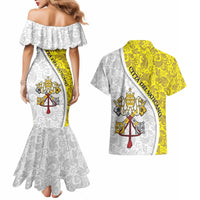 Vatican City Couples Matching Mermaid Dress and Hawaiian Shirt Papal Keys & Tiara Emblem with Gold Baroque Pattern