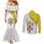 Vatican City Couples Matching Mermaid Dress and Long Sleeve Button Shirt Papal Keys & Tiara Emblem with Gold Baroque Pattern