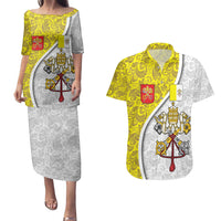 Vatican City Couples Matching Puletasi and Hawaiian Shirt Papal Keys & Tiara Emblem with Gold Baroque Pattern
