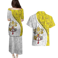 Vatican City Couples Matching Puletasi and Hawaiian Shirt Papal Keys & Tiara Emblem with Gold Baroque Pattern