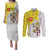 Vatican City Couples Matching Puletasi and Long Sleeve Button Shirt Papal Keys & Tiara Emblem with Gold Baroque Pattern