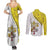 Vatican City Couples Matching Summer Maxi Dress and Long Sleeve Button Shirt Papal Keys & Tiara Emblem with Gold Baroque Pattern