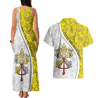 Vatican City Couples Matching Tank Maxi Dress and Hawaiian Shirt Papal Keys & Tiara Emblem with Gold Baroque Pattern
