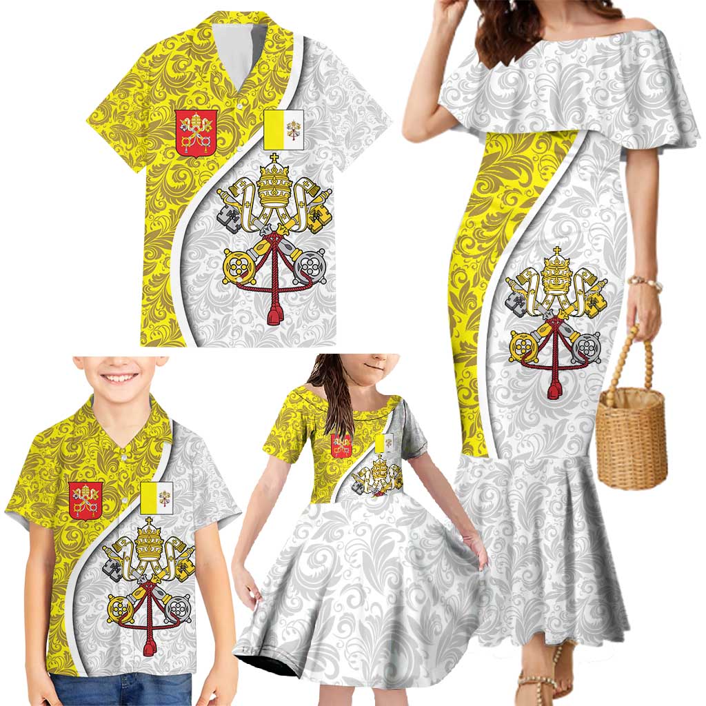 Vatican City Family Matching Mermaid Dress and Hawaiian Shirt Papal Keys & Tiara Emblem with Gold Baroque Pattern