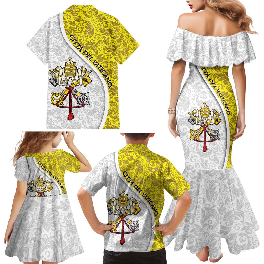 Vatican City Family Matching Mermaid Dress and Hawaiian Shirt Papal Keys & Tiara Emblem with Gold Baroque Pattern