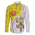Vatican City Family Matching Off The Shoulder Long Sleeve Dress and Hawaiian Shirt Papal Keys & Tiara Emblem with Gold Baroque Pattern