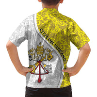 Vatican City Family Matching Off Shoulder Maxi Dress and Hawaiian Shirt Papal Keys & Tiara Emblem with Gold Baroque Pattern