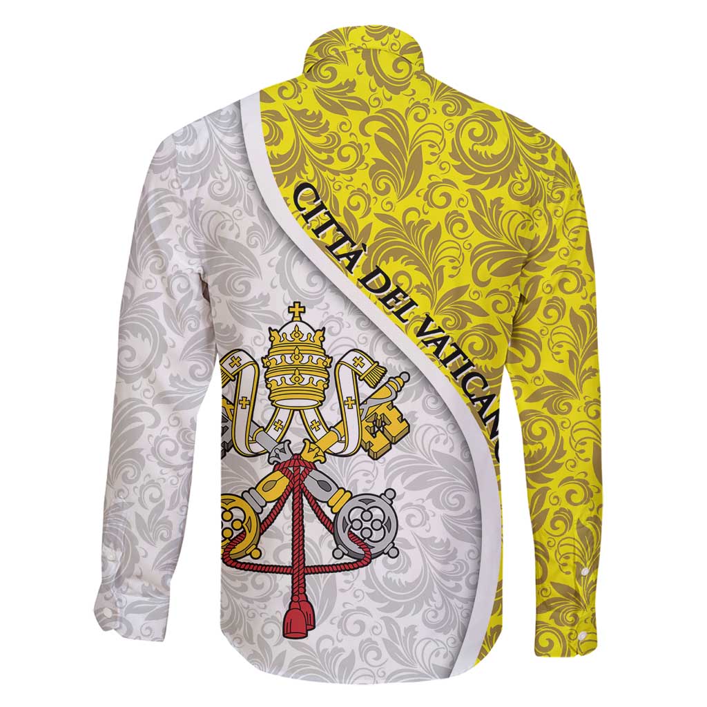 Vatican City Family Matching Off Shoulder Maxi Dress and Hawaiian Shirt Papal Keys & Tiara Emblem with Gold Baroque Pattern