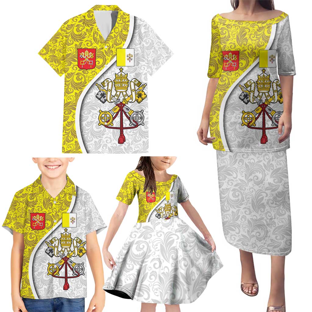 Vatican City Family Matching Puletasi and Hawaiian Shirt Papal Keys & Tiara Emblem with Gold Baroque Pattern