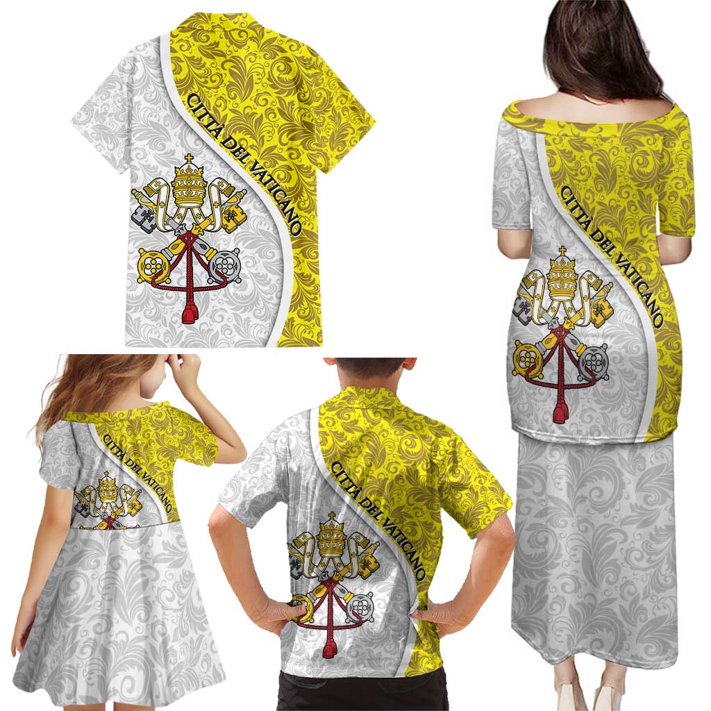 Vatican City Family Matching Puletasi and Hawaiian Shirt Papal Keys & Tiara Emblem with Gold Baroque Pattern
