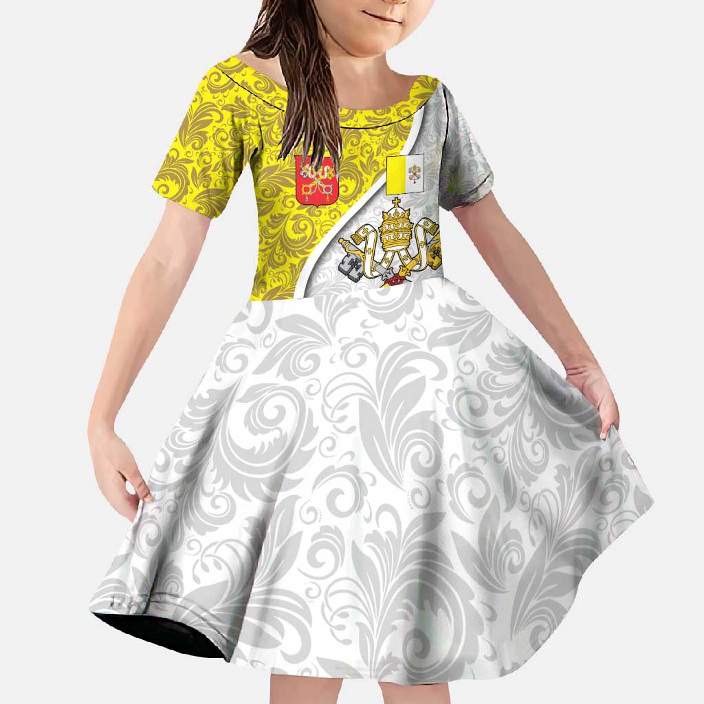 Vatican City Family Matching Summer Maxi Dress and Hawaiian Shirt Papal Keys & Tiara Emblem with Gold Baroque Pattern