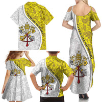 Vatican City Family Matching Summer Maxi Dress and Hawaiian Shirt Papal Keys & Tiara Emblem with Gold Baroque Pattern