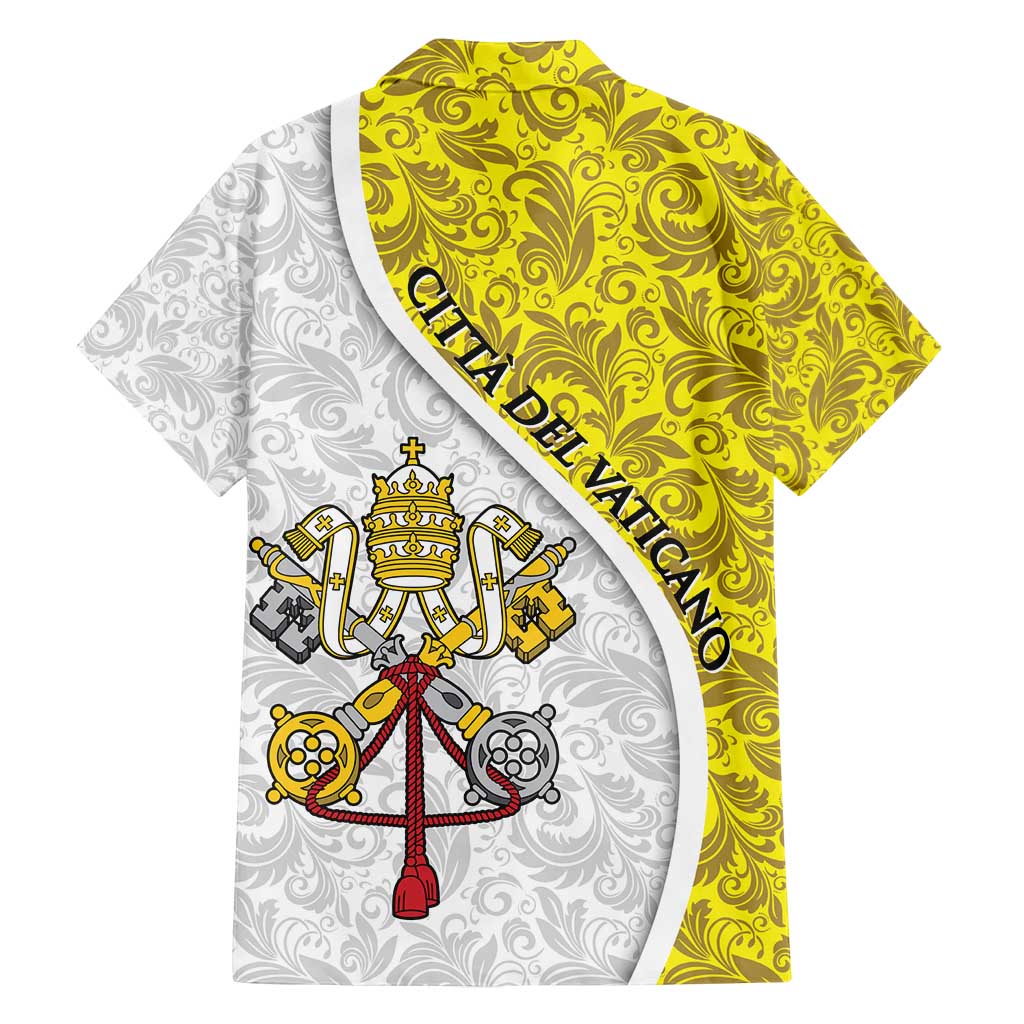 Vatican City Family Matching Summer Maxi Dress and Hawaiian Shirt Papal Keys & Tiara Emblem with Gold Baroque Pattern