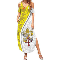 Vatican City Family Matching Summer Maxi Dress and Hawaiian Shirt Papal Keys & Tiara Emblem with Gold Baroque Pattern