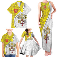 Vatican City Family Matching Tank Maxi Dress and Hawaiian Shirt Papal Keys & Tiara Emblem with Gold Baroque Pattern