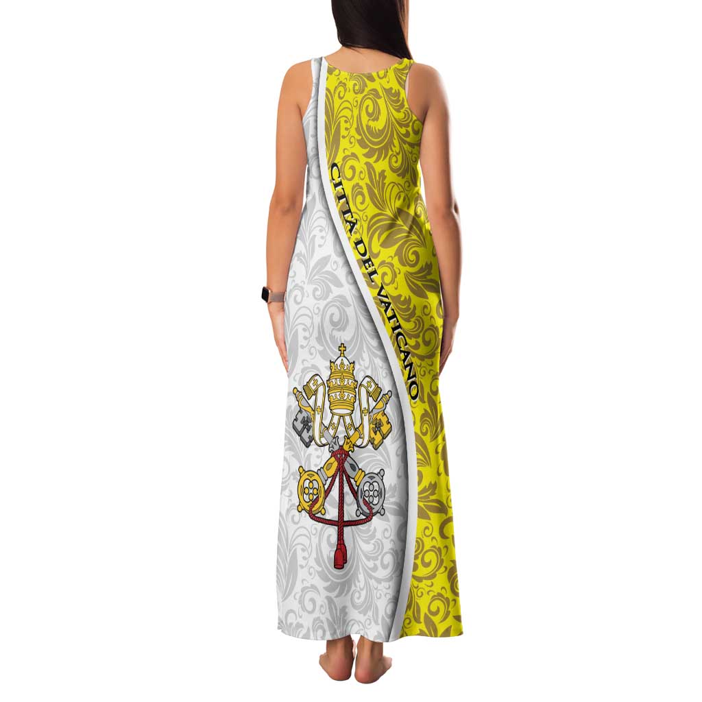 Vatican City Family Matching Tank Maxi Dress and Hawaiian Shirt Papal Keys & Tiara Emblem with Gold Baroque Pattern