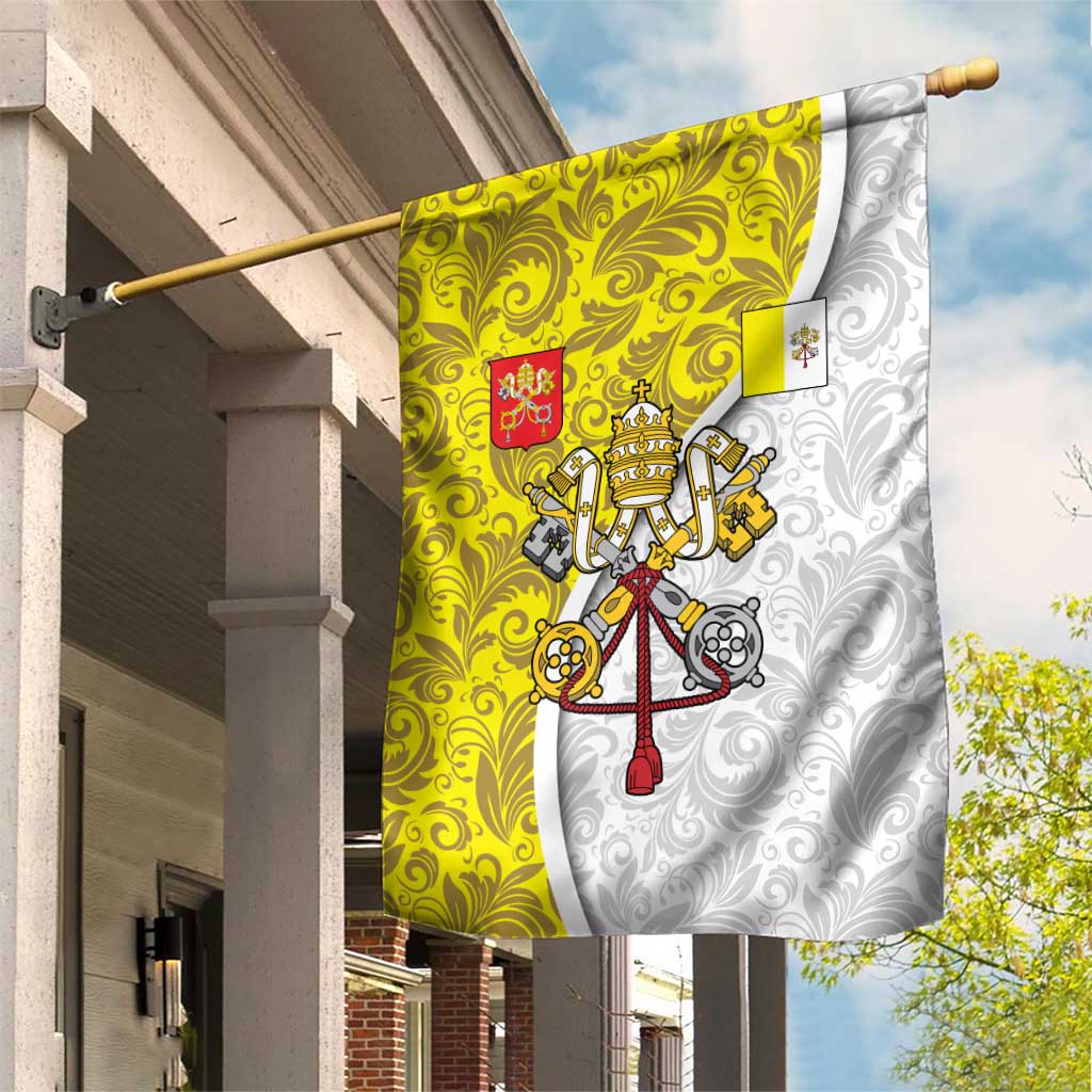 Vatican City Garden Flag Papal Keys & Tiara Emblem with Gold Baroque Pattern