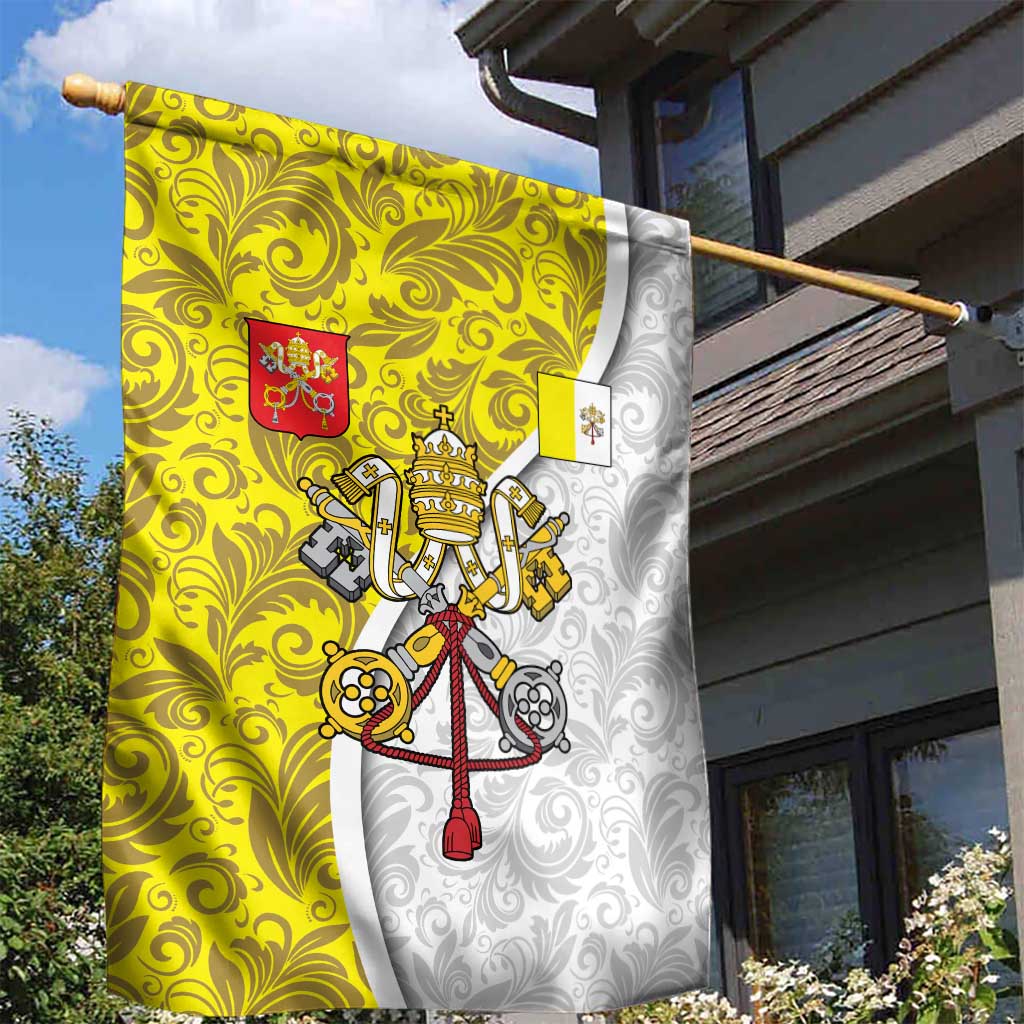 Vatican City Garden Flag Papal Keys & Tiara Emblem with Gold Baroque Pattern