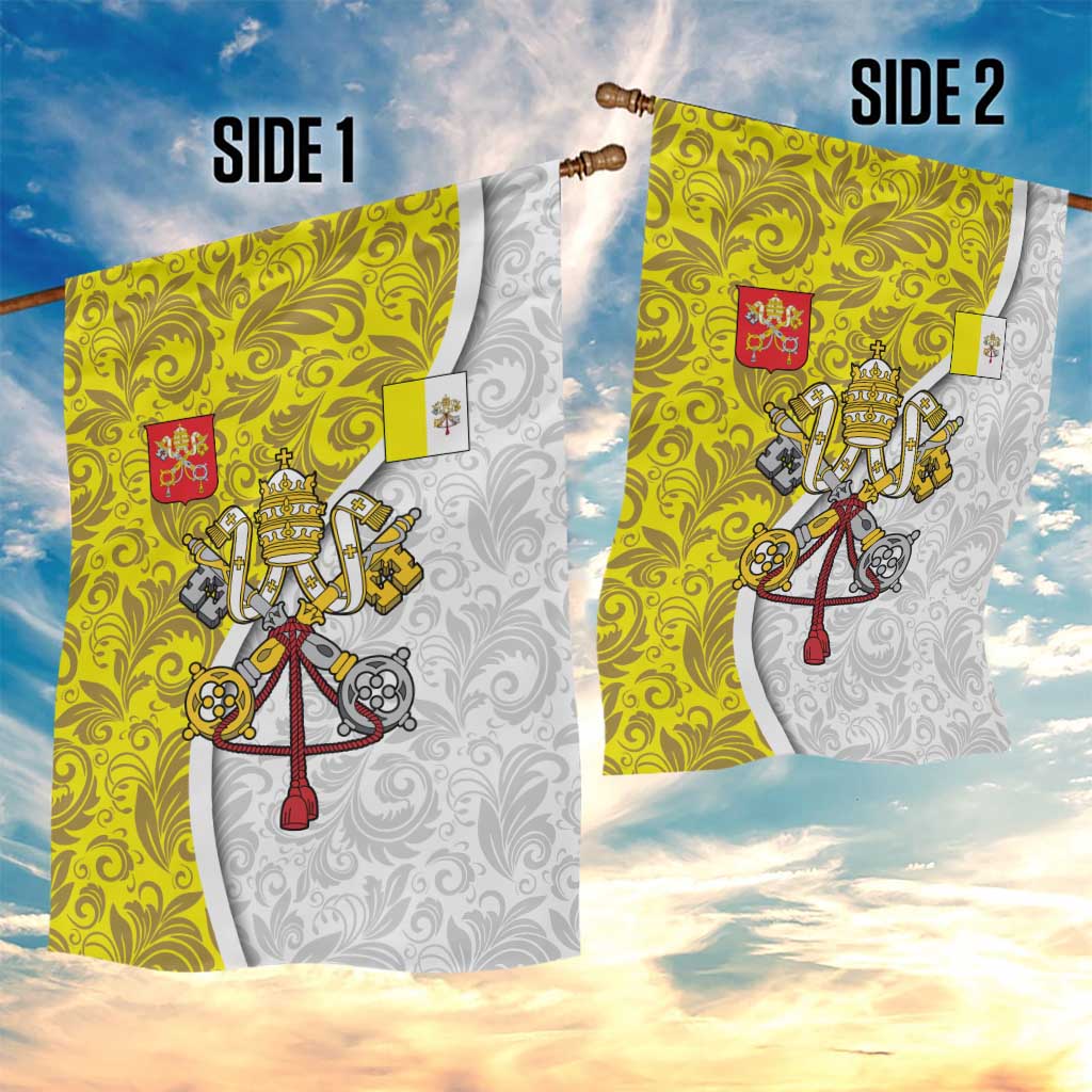 Vatican City Garden Flag Papal Keys & Tiara Emblem with Gold Baroque Pattern
