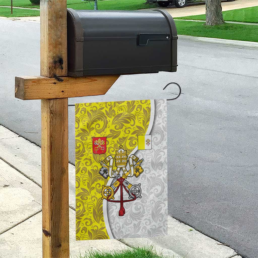 Vatican City Garden Flag Papal Keys & Tiara Emblem with Gold Baroque Pattern