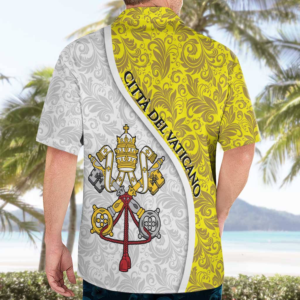 Vatican City Hawaiian Shirt Papal Keys & Tiara Emblem with Gold Baroque Pattern