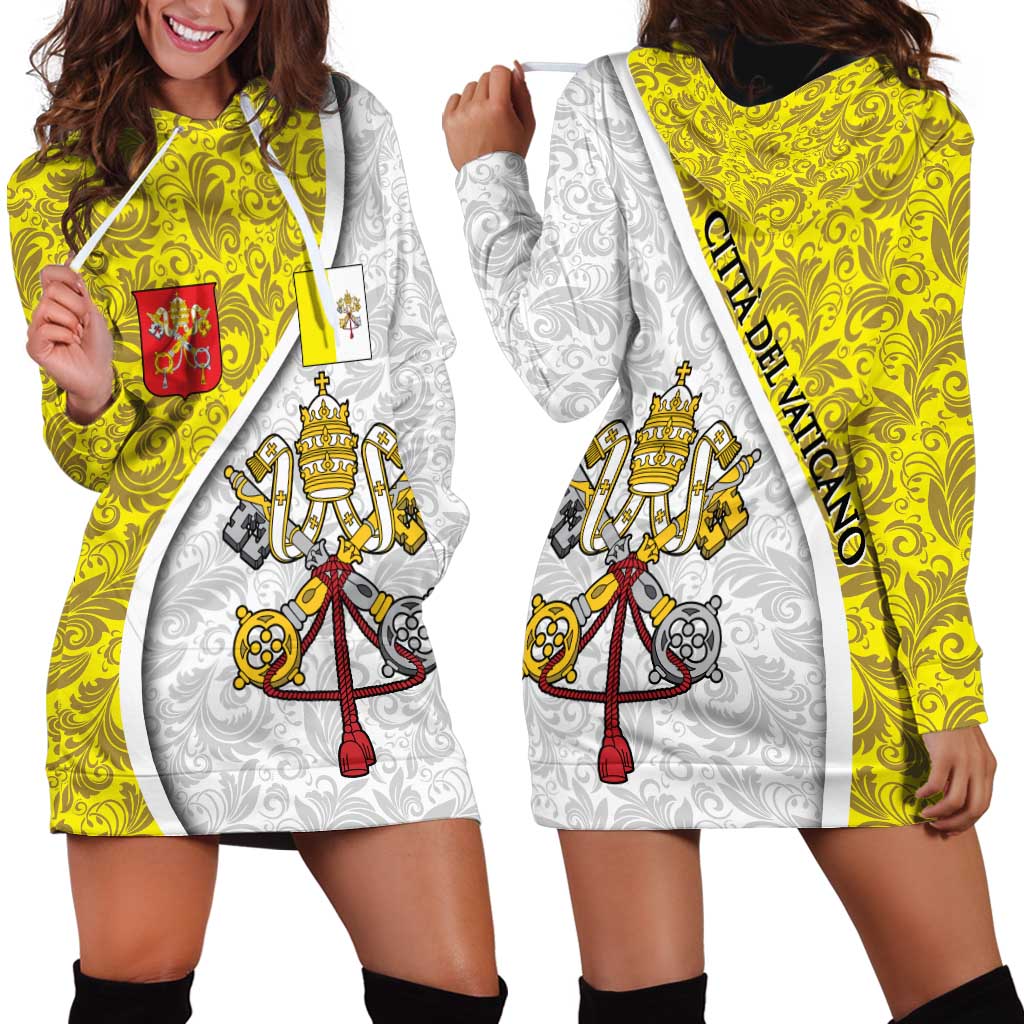 Vatican City Hoodie Dress Papal Keys & Tiara Emblem with Gold Baroque Pattern