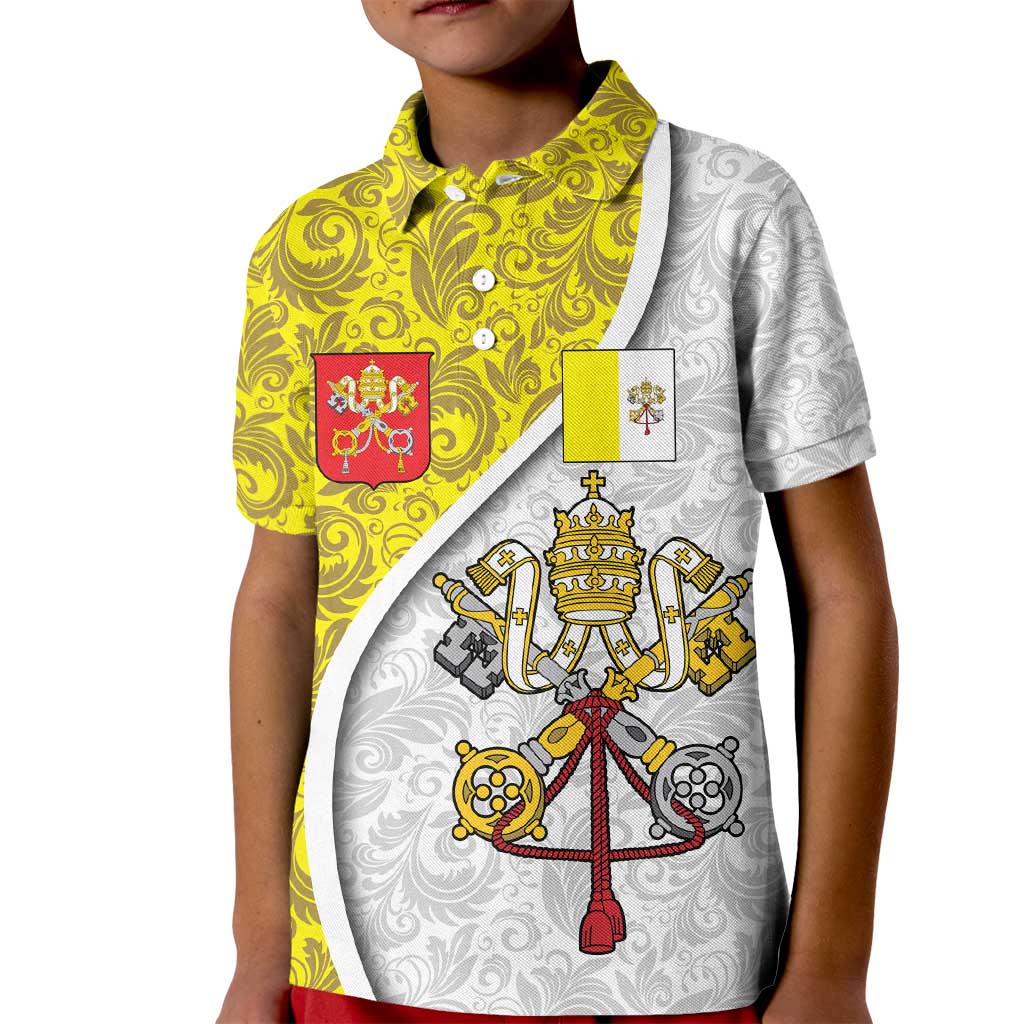 Vatican City Kid Polo Shirt Papal Keys & Tiara Emblem with Gold Baroque Pattern
